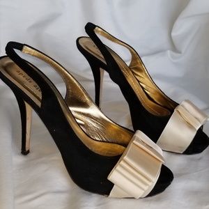 Kate Spade Black Suede Sling Back Peeptoe Pumps